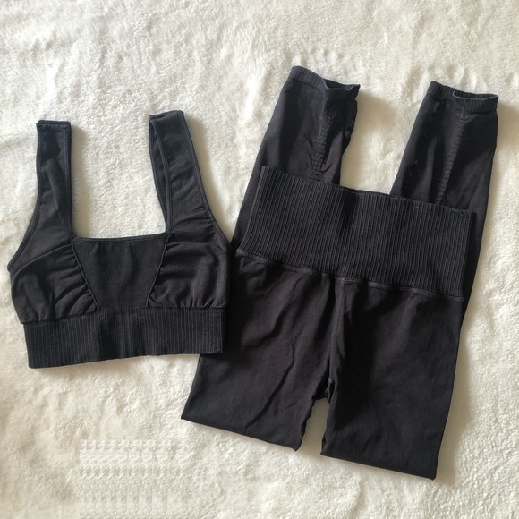 Free People Pants - Free People Black Good Karma Square Neck Bra and Leggings Set